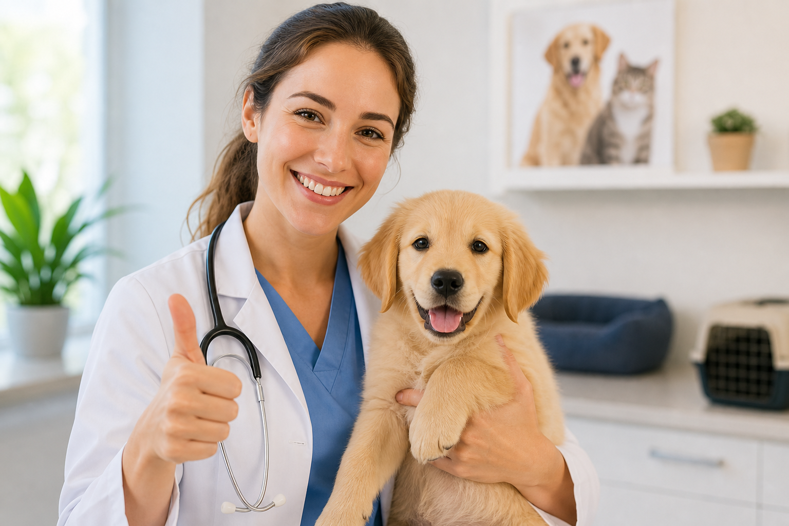 Veterinario examinando cachorro sano