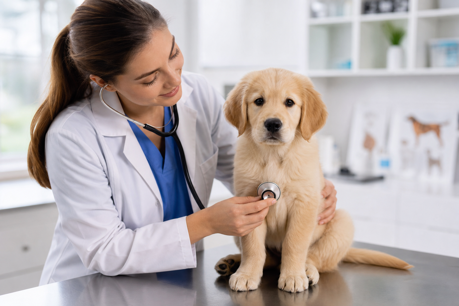 Cachorro recibiendo vacunación veterinaria